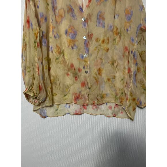 Zara Woman's Small Sheer Floral Blouse Yellow Multicolor Button Front Boho Top - Picture 3 of 8